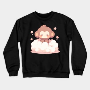 Pink Cloud Cute Kawaii Happy Baby Monkey Crewneck Sweatshirt